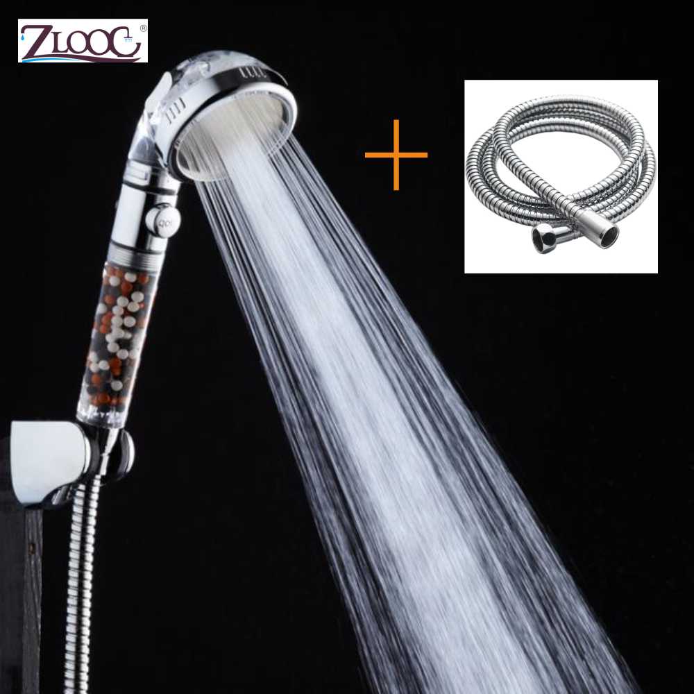 Bathroom SPA Nozzle High Pressure Saving water Anion Filter balls Handheld with stop button 3 Modes adjustable shower head: shower head-hose