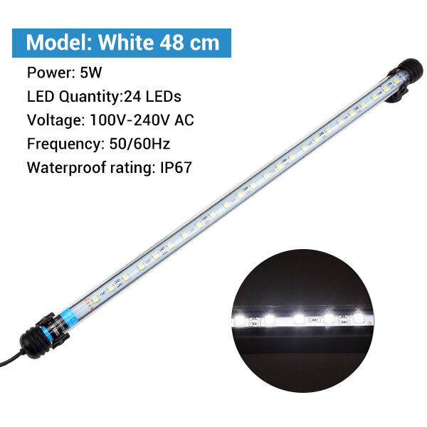 NICREW Aquarium Licht LED Wasserdicht Aquarium Licht Tauch Lampe 5050 SMD LED Bar 18-48CM Beleuchtung für Aquarium 100 V-240V: Weiß 48cm