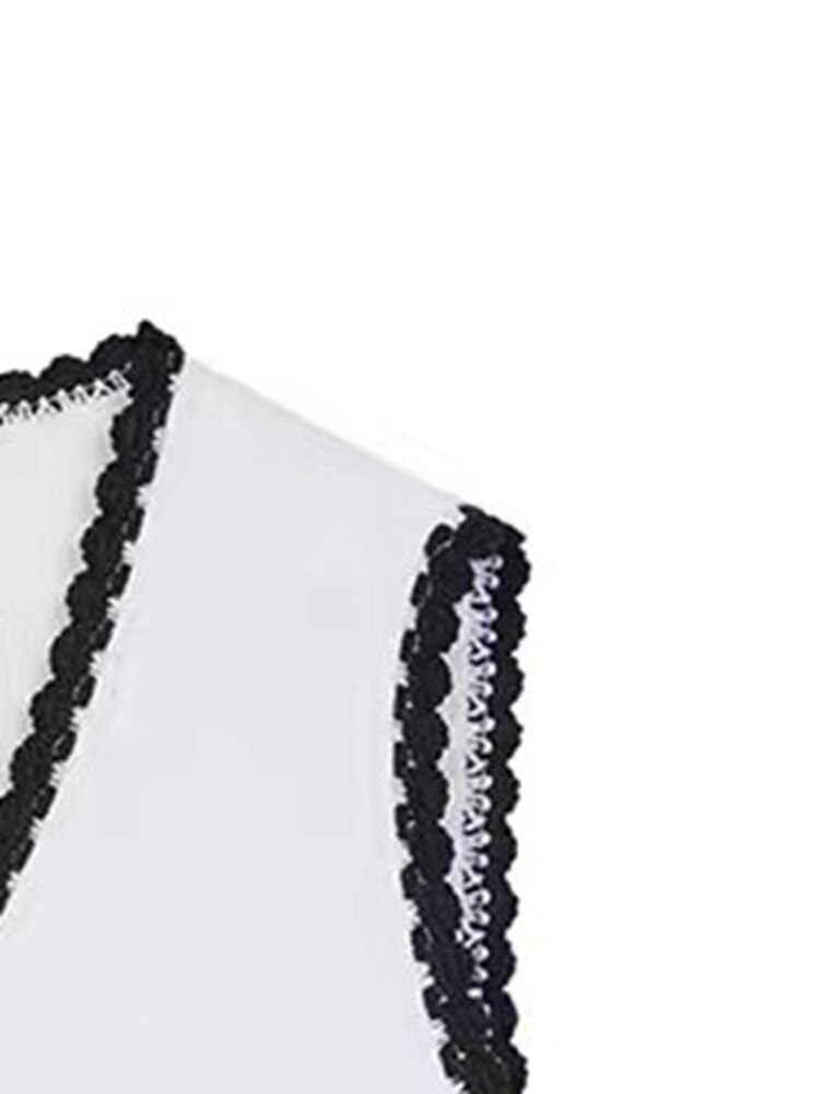 Gilet + short en Tweed pour femmes, veste sans manches en dentelle, couleur contrastée, printemps 2022: Vest / L