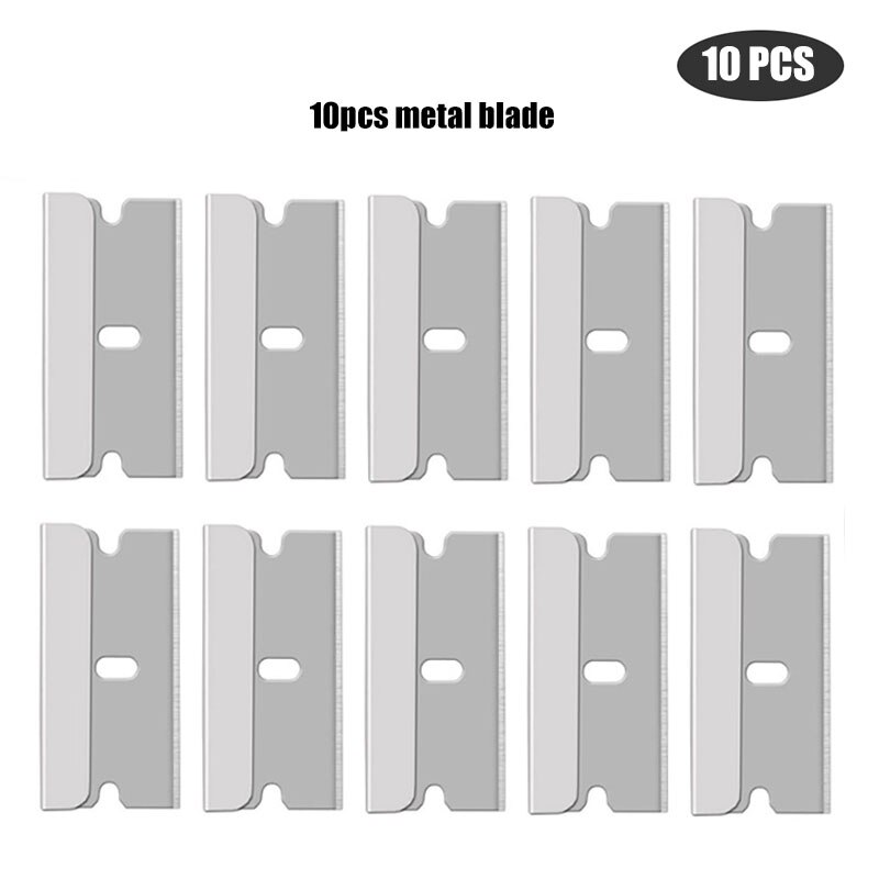 Portable And Replaceable Multifunctional Double-Sided Scraper With Plastic Handle Blade Combination Glass Cleaning: 10PCSmetal