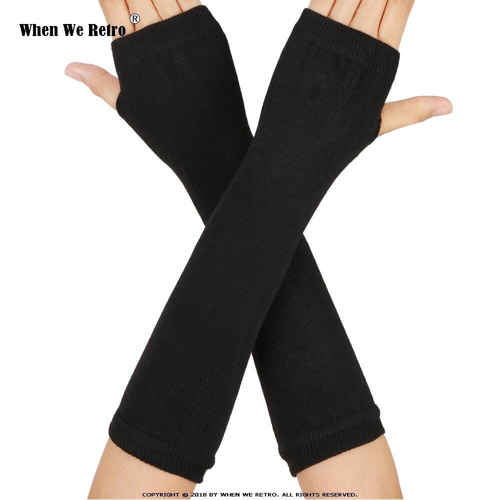 When We Retro Autumn Winter Wrist Arm Hand Arm Warmers Knitted Long Fingerless QY0491 Sleeve Fingerless Gloves Soft Warm Mitten: Black