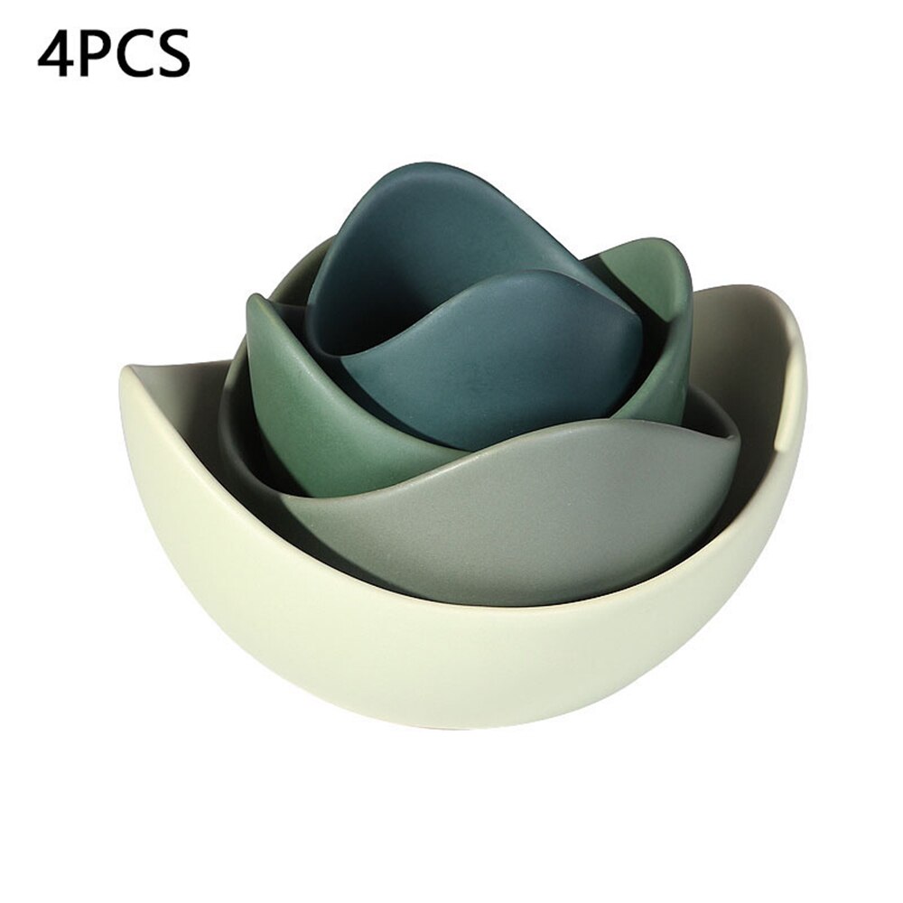 Frugt plade lotus keramiske skål fade og plader sæt hjem dekoration opbevaring fad frugt sæt keramiske fade sæt: Grøn 4 stk