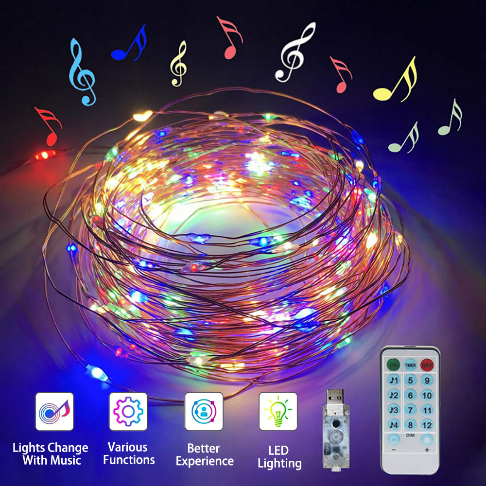 100 Leds Lights Music Rhythm USB Copper Wire Light Strings IP65 Waterproof IR Remote Control Party Decor Led strip