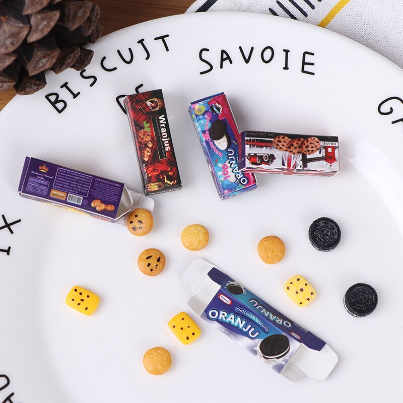 5 Box Simulation Mini Cookies for Miniature Dollhouse Kitchen Snack Food Toy