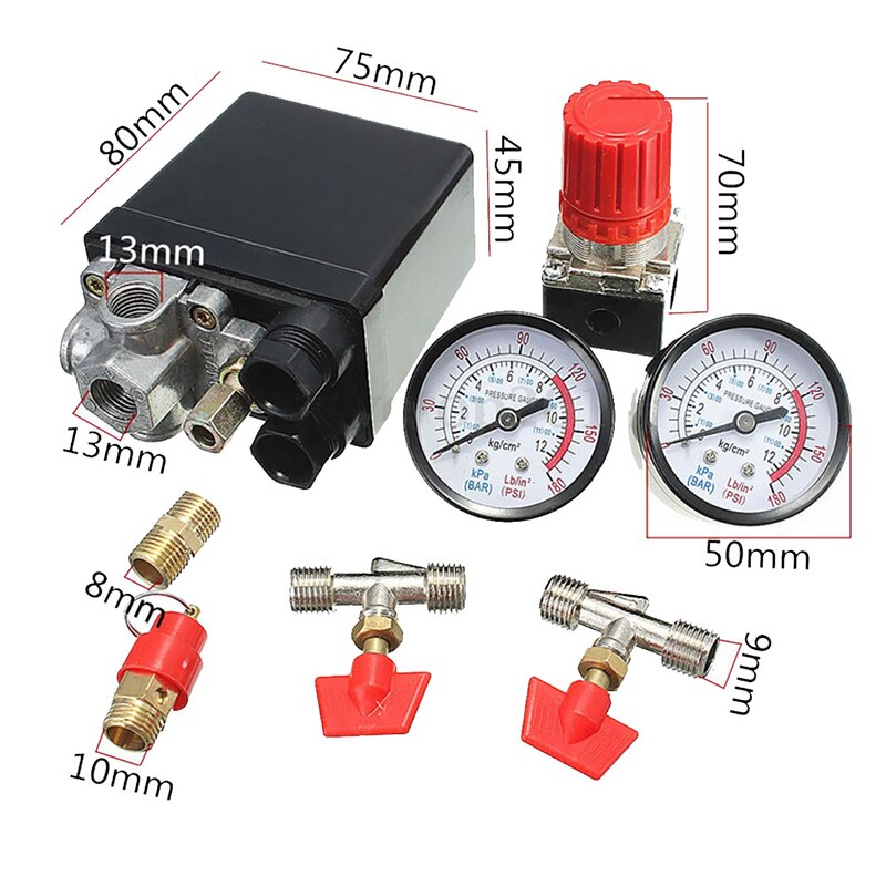 Air Compressor Pressure Valve Switch Manifold Relief Regulator Gauges 120PSI 1Pc