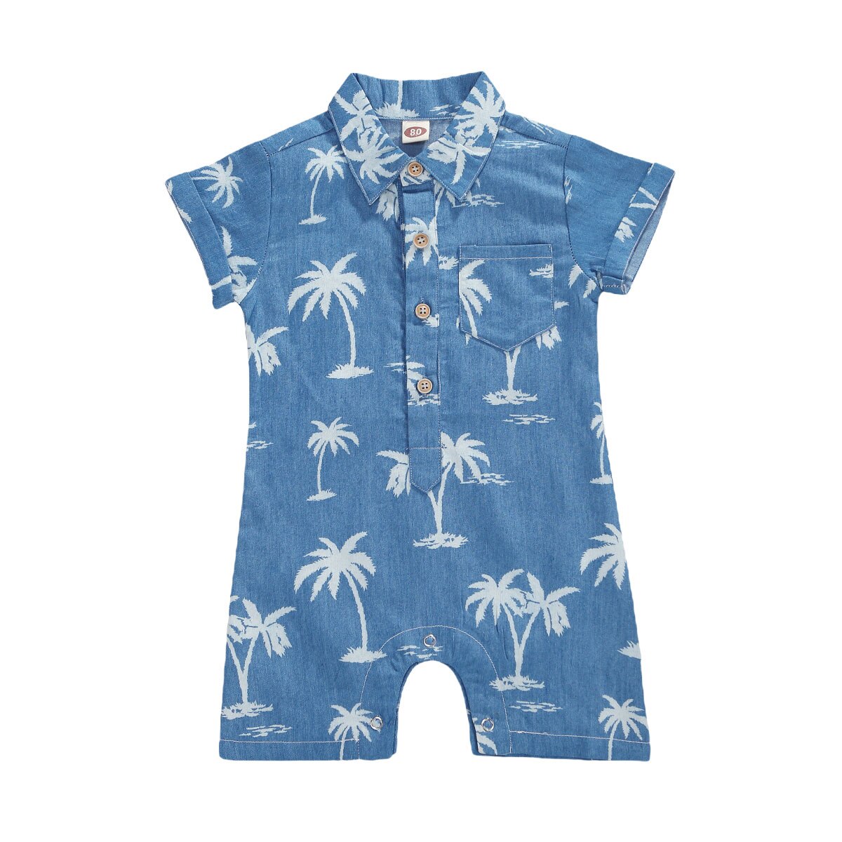 Mode Baby Jongens Revers Romper Zomer Baby Kokospalm Afdrukken Korte Mouw Knop Jumpsuit Kleding Voor Reizen