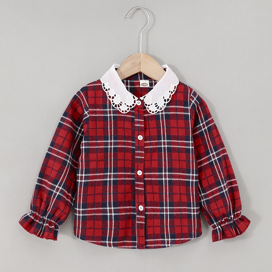 Camisa da menina da criança 2021 primavera moda bebê vermelho meninas blusas bonito manga longa plissado tops crianças roupas: MBSY4A / 2T