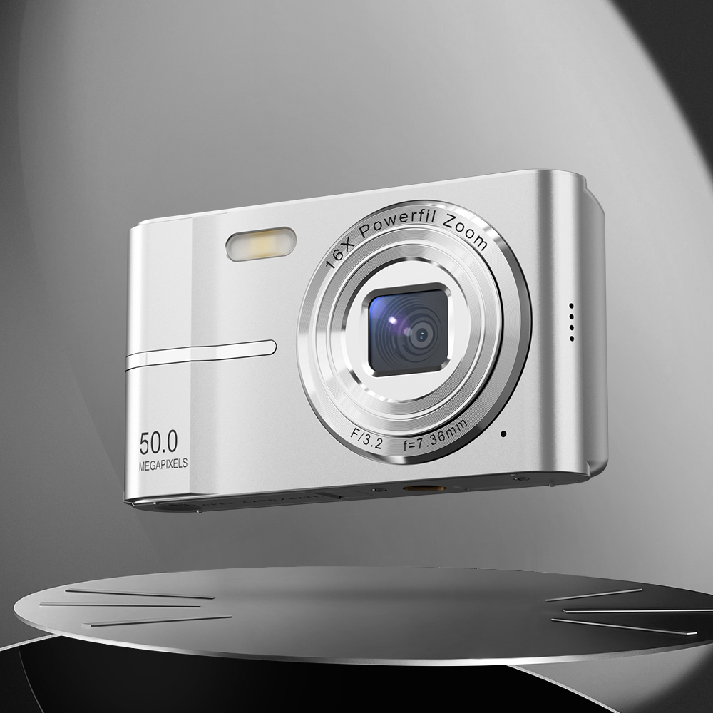 Cámara Digital con enfoque automático, 50MP, FHD, 1080P, cámara para niños, Zoom 16x, cámaras de vídeo Flash integradas, de cumpleaños para adultos y niños: Gris