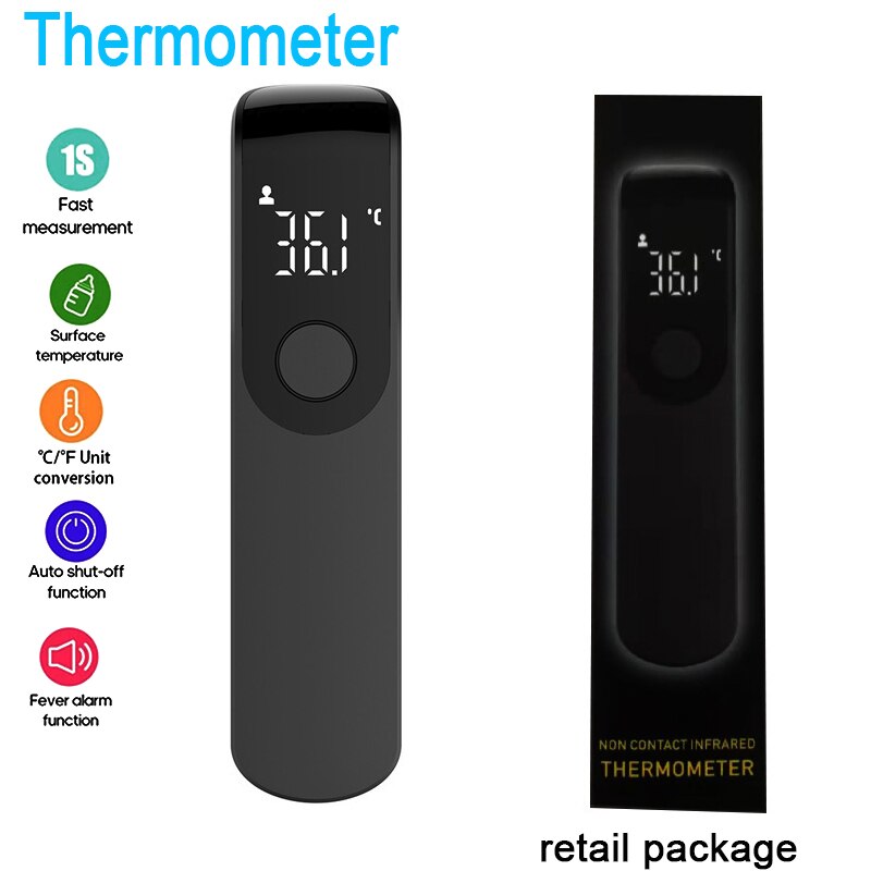 Forehead Ear Digital Thermometer Non-Contact Body Termometro Infrared LCD Adult Body Fever Children Temperature Measure Tool: Black