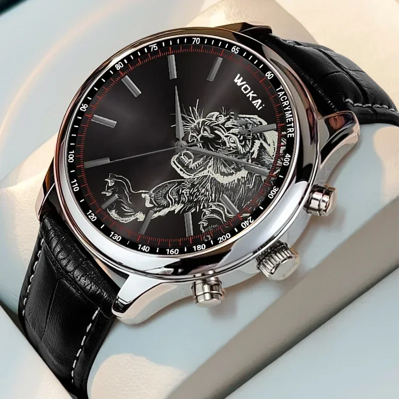 2024 Mode Tijger Horloge WOKAI Mannen Horloges Casual Lederen Band Quartz Horloges Mannen Goedkope Prijs Montre Homme