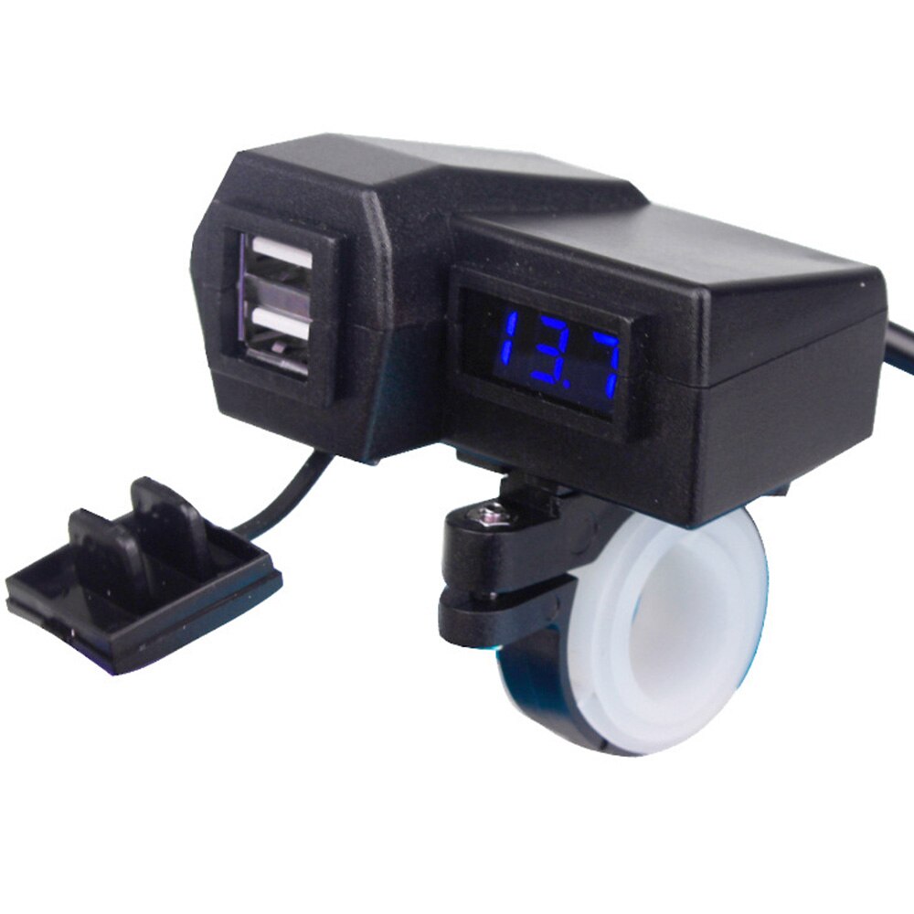 4 in 1 Double USB Adapter Waterproof Motorcycle Charger Support Installation with Switch Button: Blue