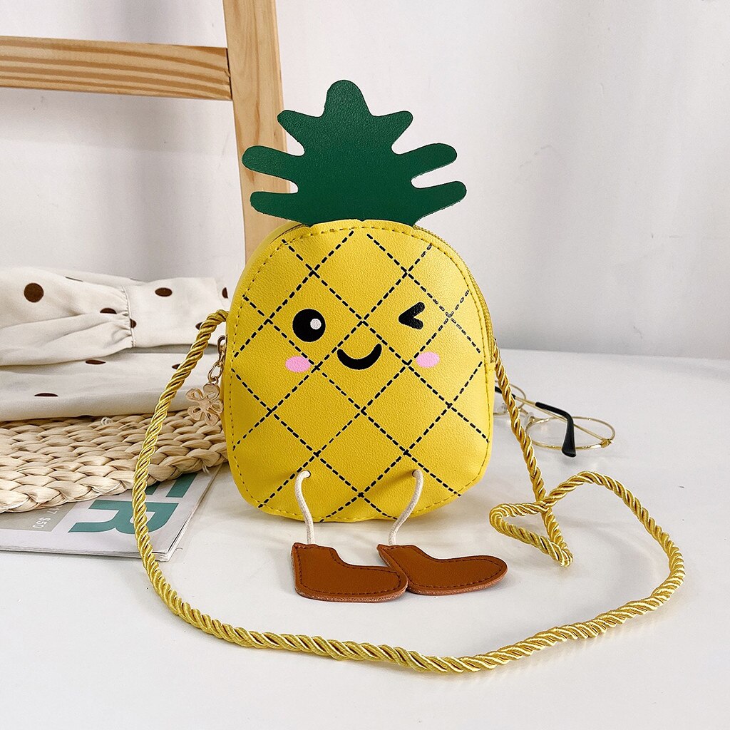 Trendy Kids Kinderen Meisjes Leuke Cartoon Pakket Portemonnees Vrouwelijke Ananas Vorm Keten Handige Portemonnees Messenger Bag