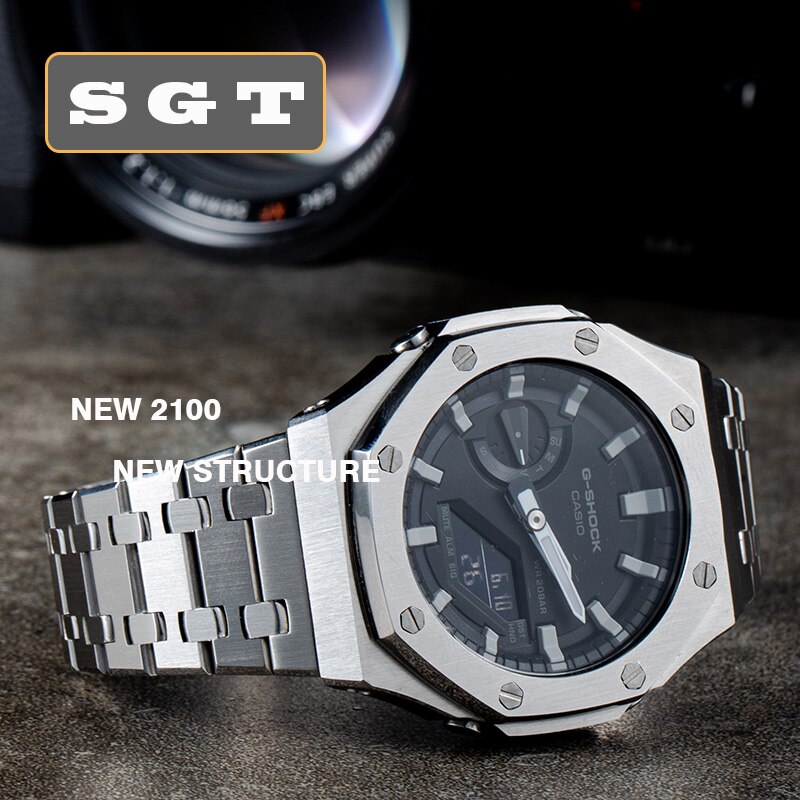 Ga2100 pulseira de relógio de aço inoxidável moldura pulseira e quadro caso sólido pulseira de metal