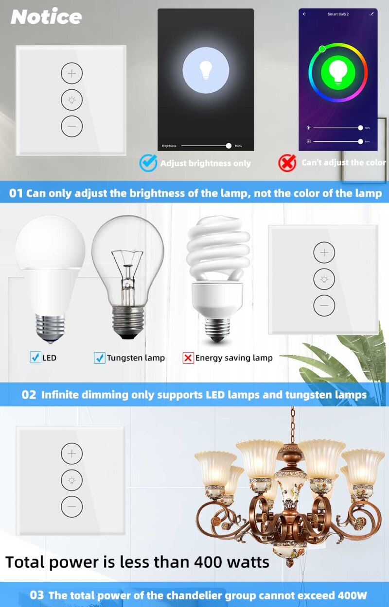 100V 240V Tuya Smart Life LED Dimmer Switch WiFi Smart Light Touch Switch Dimming Compatible For Alexa Google Home Dimmable