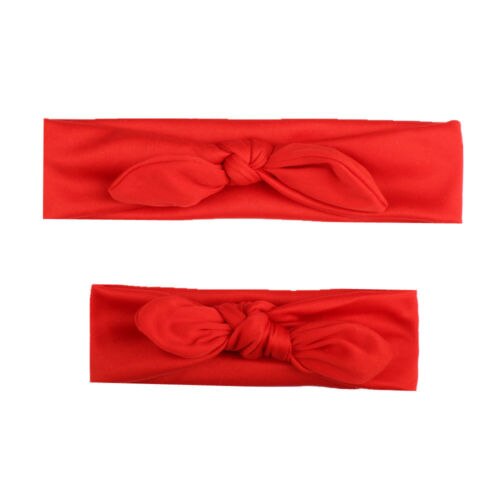 2 pièces mignon famille doux chapeaux belle impression Parent bandeau de cheveux solide bébé fille femmes maman mère bandeau noeud: Rouge