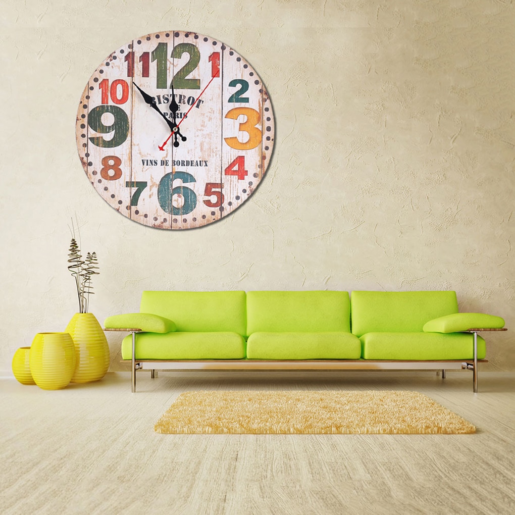 30cm Retro Round Bedroom Living Room Digital Dial Mute Wall Clock Imitative Wood Hanging Clock