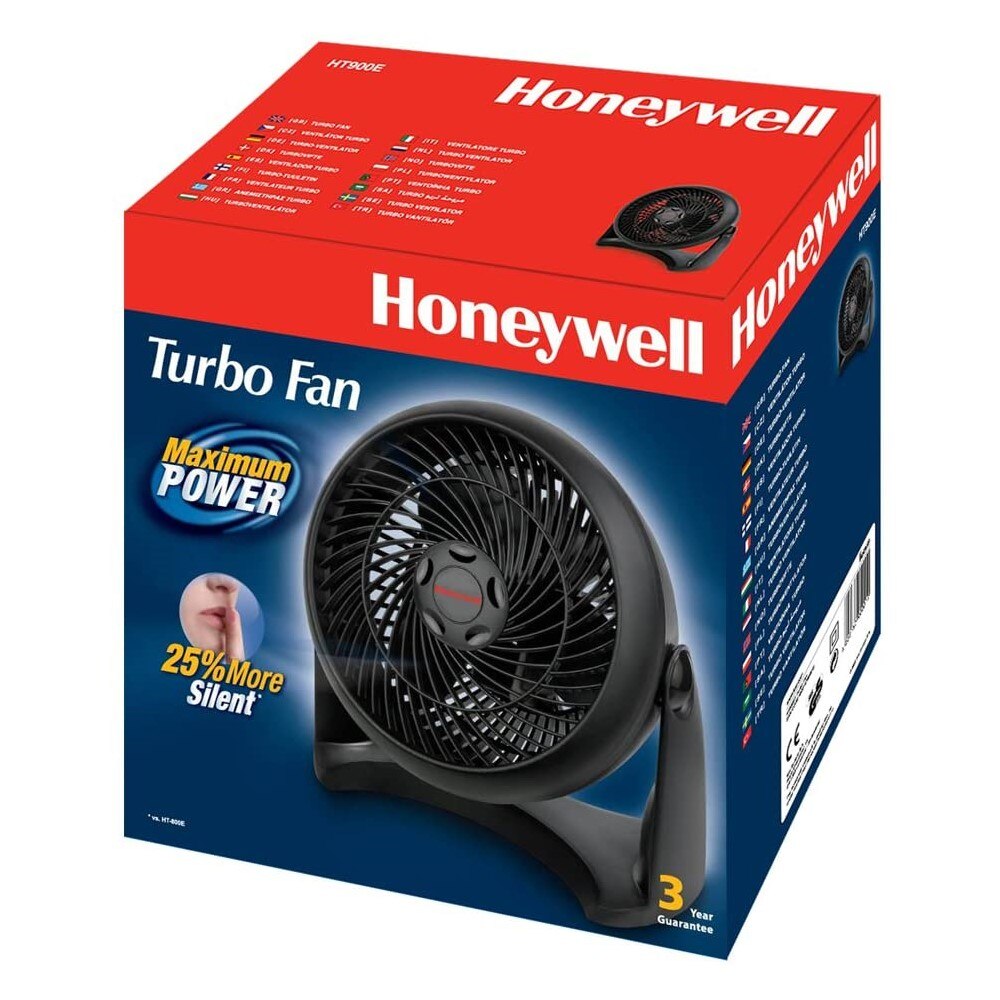 Honeywell HT900E4 - Ventilador Turbo Potente para Mesa y Suelo, Regulable en 3 Velocidades, Tamaño Compacto, Color Negro
