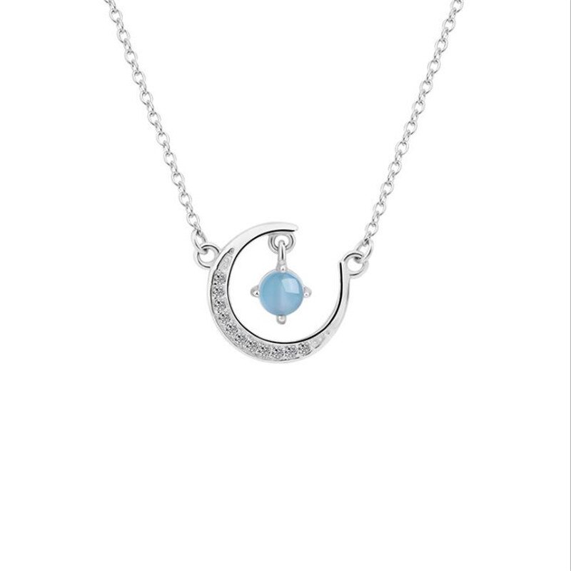 Temperament Diamond Moon 925 Sterling Silver Jewelry Simple Temperament Clavicle Chain Pendant Necklaces N118