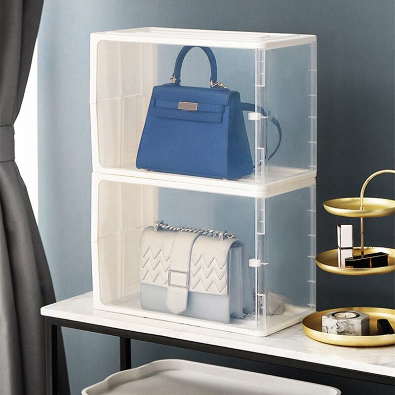 Caja de almacenamiento transparente para zapatos, 2 uds., caja de plástico para zapatos, bolsa antipolvo, armario de almacenamiento apilable para botas, zapatillas, Organizador