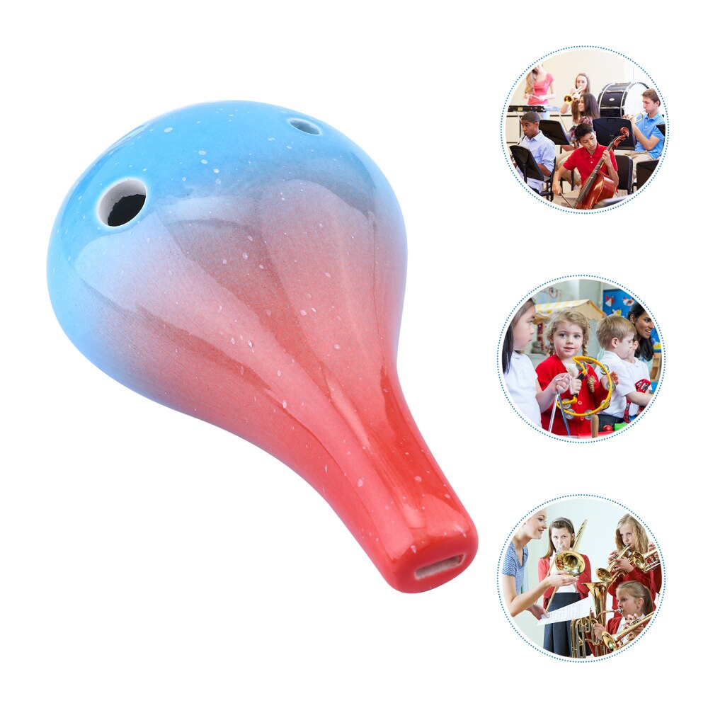 6 Hole Ocarina - Bottle Style Ceramic Ocarina - Beginner Musical Instrument: Red Blue