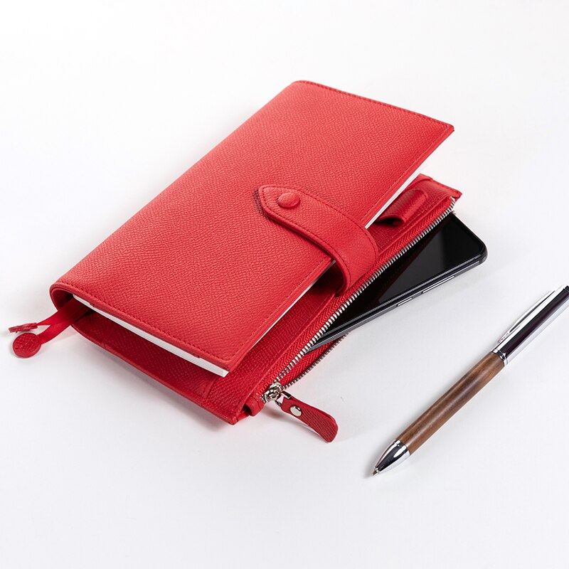 Amnery Lederen Notebook Cover, A6 Slanke Hervulbare Met Pen Lus En Kaartsleuven