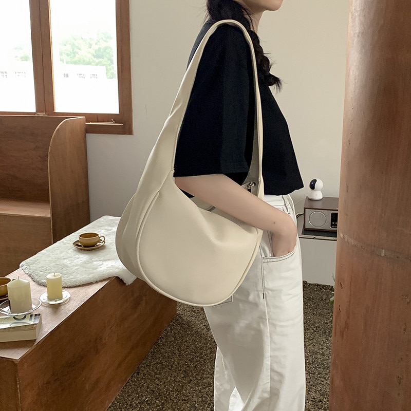 Bolso hobos de estilo coreano para mujer, bolsa de gran capacidad, con correa ancha, informal, de piel sintética suave, para hombro
