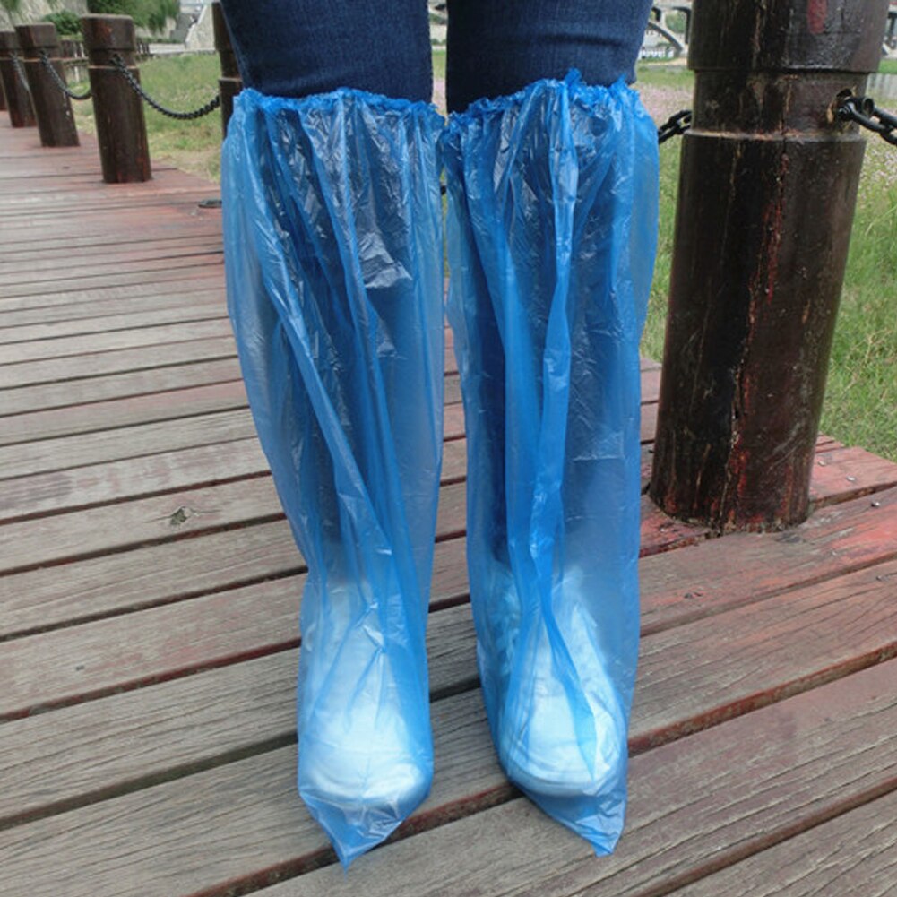 50pairs Disposable Shoe Cover Boots Universal Knee High Travel Outdoor Camping Long Overshoe Protective PE Hiking Waterproof