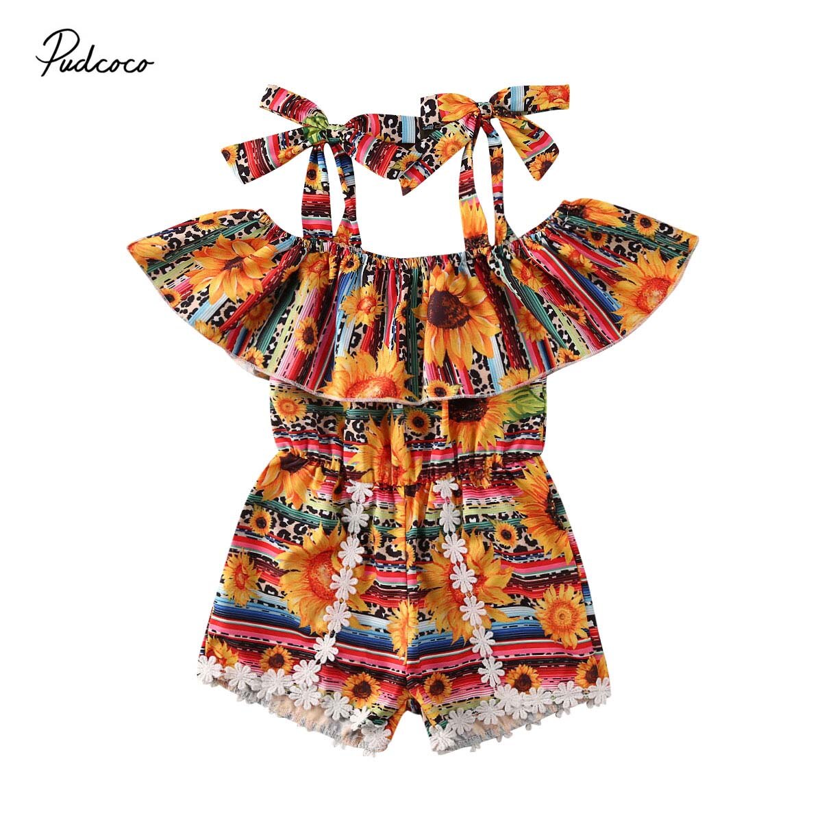 2020 bebê roupas de verão crianças bebê meninos meninas macacão ruffled girassol flor roupas playsuit