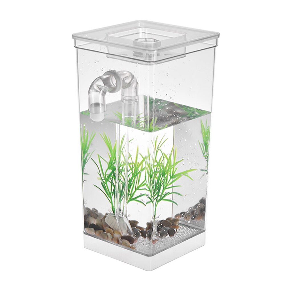 Clear Durable Mini Fish Tank Aquarium LED Desktop Desk Fishing Tank Decor