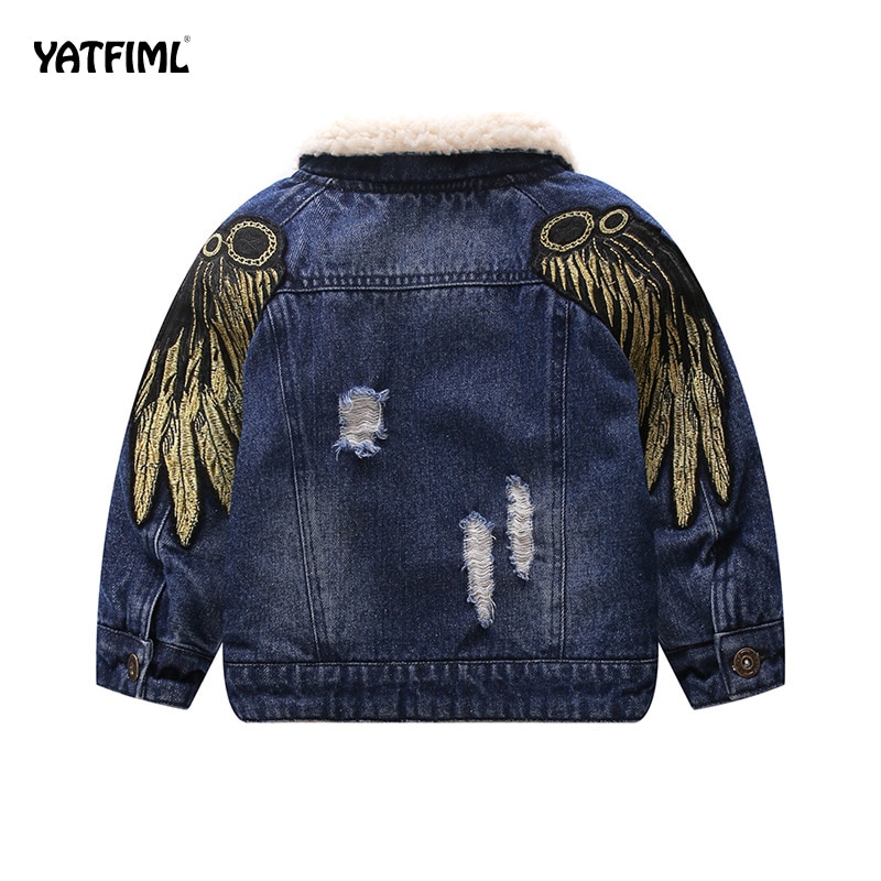 Yatfiml vinterjacka för flickor pojkar coola lappade bomullsbroderikläder jeansjacka outfits 18m-5t