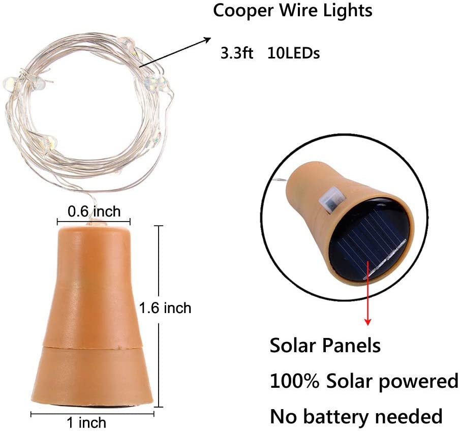 Botella de vino solar LED serie de luces Fairy lantern Home Garden fuente de alimentación durante las vacaciones de bodas 2M 202led decoración de lámparas de Navidad de corcho