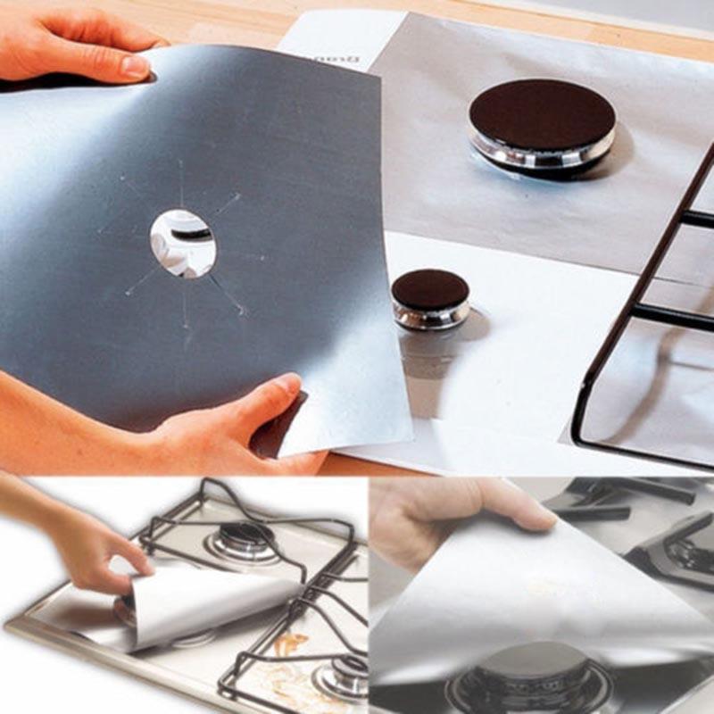 4 Pcs Gasfornuis Cover Fornuis Protector Herbruikbare Aluminiumfolie Gas Kookplaat Protector Veilig Koken Houden Schoon Keuken Accessoires