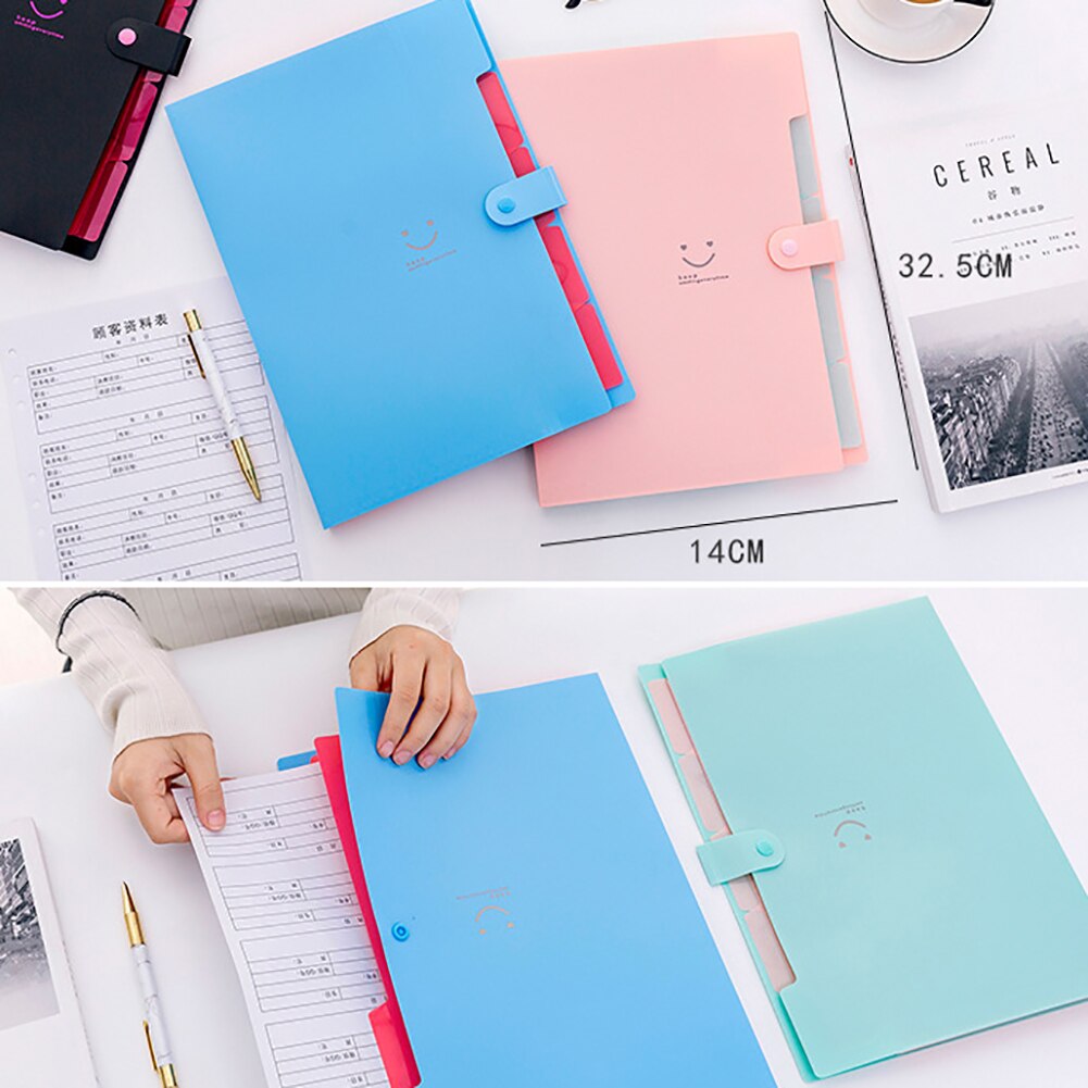 A4 File Storage Bag Multi-layer Papers Accordion Pocket Buckle Storage 5 Into Folder Holder Organizer Office Stationary