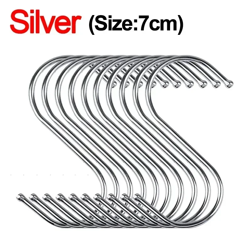Stainless Steel S-Shape Hooks Multi-function Hanging Hook for Clothes Bags Towels Home Kitchen Bathroom Storage Rack Holders: XL / Light Grey