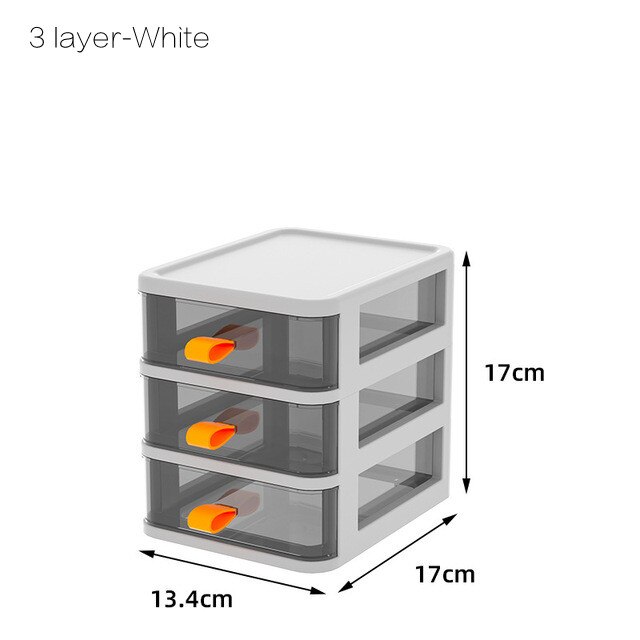 Transparent Desktop Storage Box Drawer Storage Cabinet Plastic Stationary Holder Storage For Jewelry Cosmetic Dust-proof Box: 3 layer-White