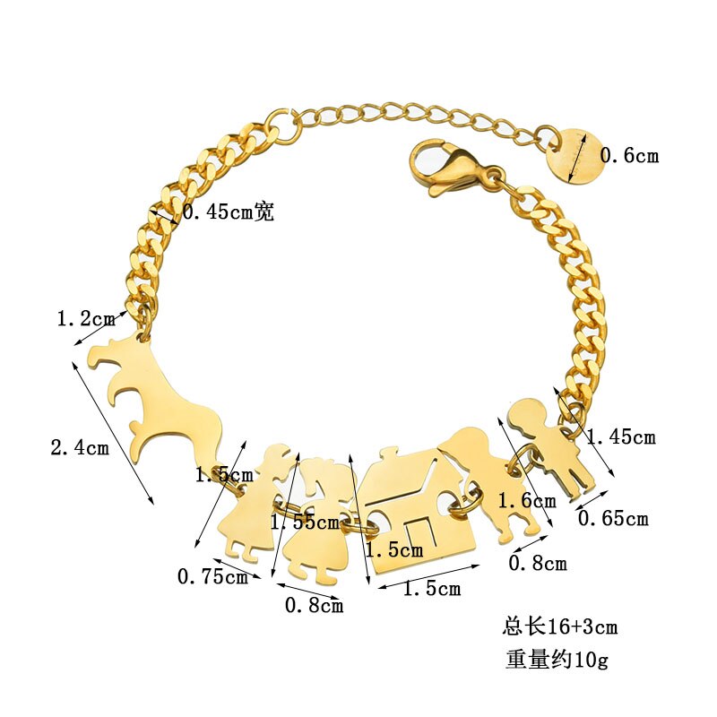 Diamon Familie Dikke Ketting Armband Rvs Gold Vader Moeder Hond Kids Huis Armbanden Vriendschap