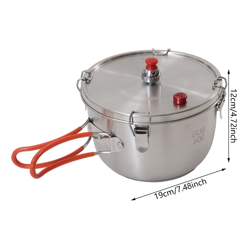 Portable Camping Pressure Cooker Meats Pots with Folding Handle Stainless Steels Stove Pressure Cooker Outdoor Cookware
