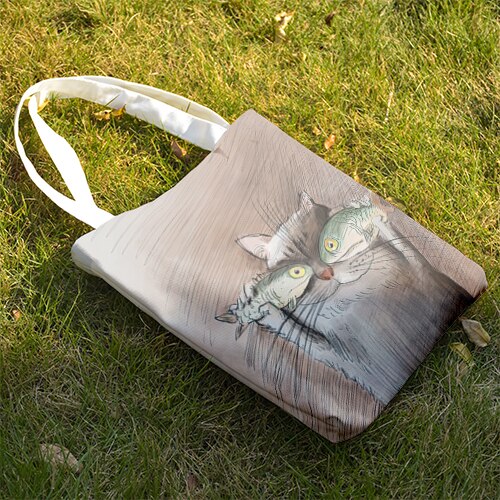 Bolso de lona con estampado 3D de gato y Animal para mujer, bolsa de mano Retro con estampado de pintura al óleo, bolso de hombro de viaje para chica, bolsa de compras ecológica