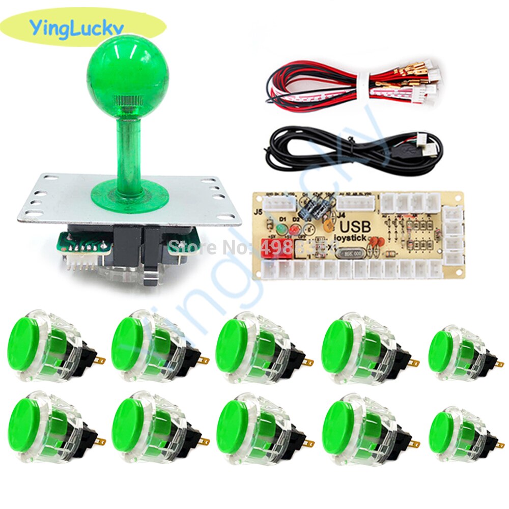 Kit de joystick d&#39;arcade avec encodeur USB, contrôleur PC + Joystick swan + boutons transparents pour jeux d&#39;arcade Mame raspberry pie: green