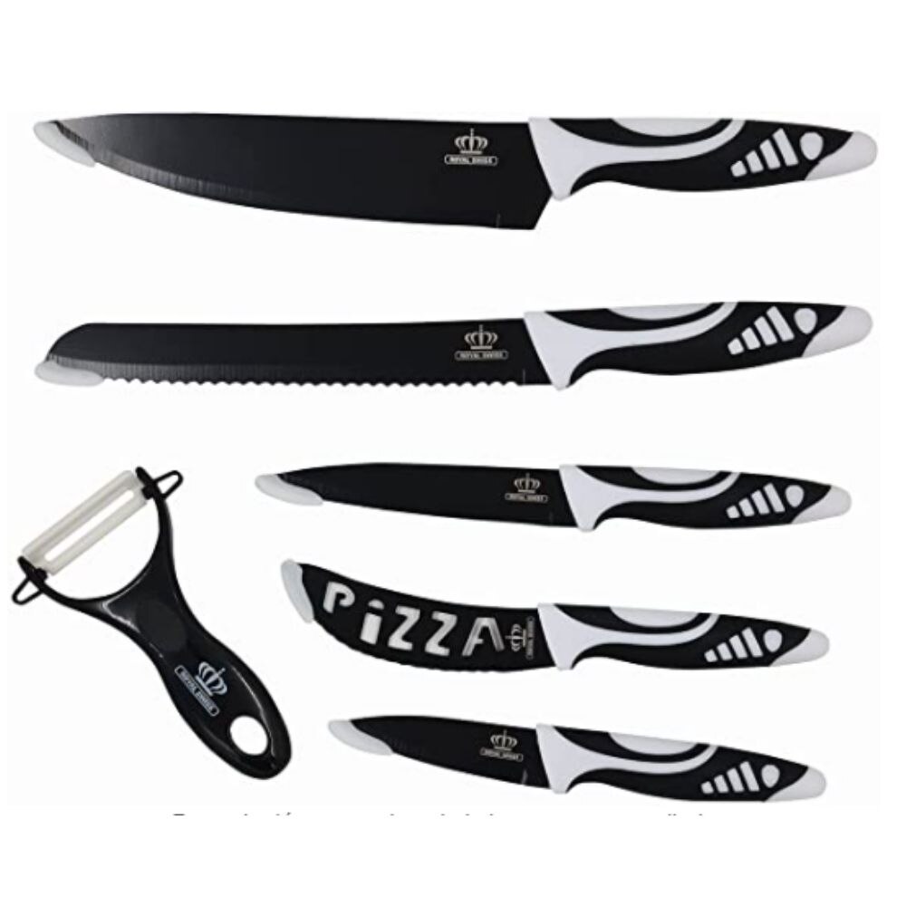 Royal swiss juego de cuchillos de 6 piezas (5 piezas + cuchillo incluye pelador) en color negro