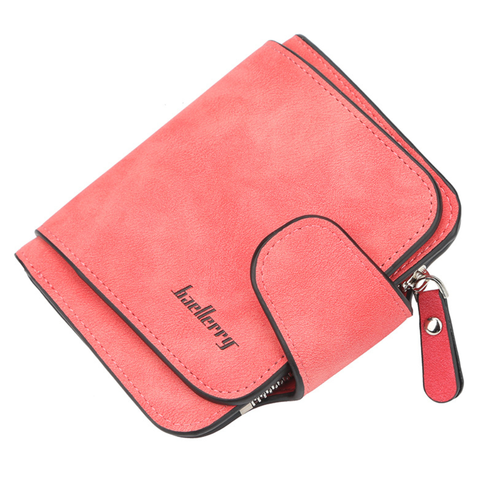 Buckle Abrasive Leather PU Women's Short Wallet Casual Trifold Purse Multi-Card Holder Coin Purse: Lavender