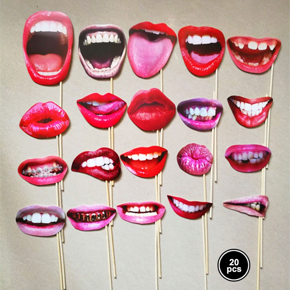 Accessoires Photo à main en or Rose, moustache de jeu de mariage, décor d&#39;anniversaire pour enfants, accessoires Photo, masque de déguisement enterrement de vie de jeune fille: 20PCS   B