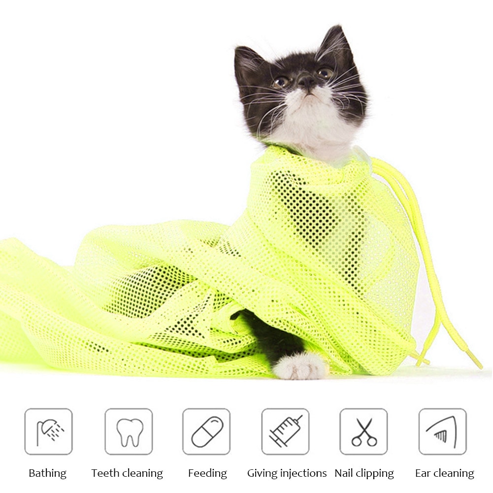 Mesh Cat Washing Bag Grooming Clean Adjustable Multifunctional Pet Bathing Bag Bite Restraint No Scratching Nail Cutting Bag