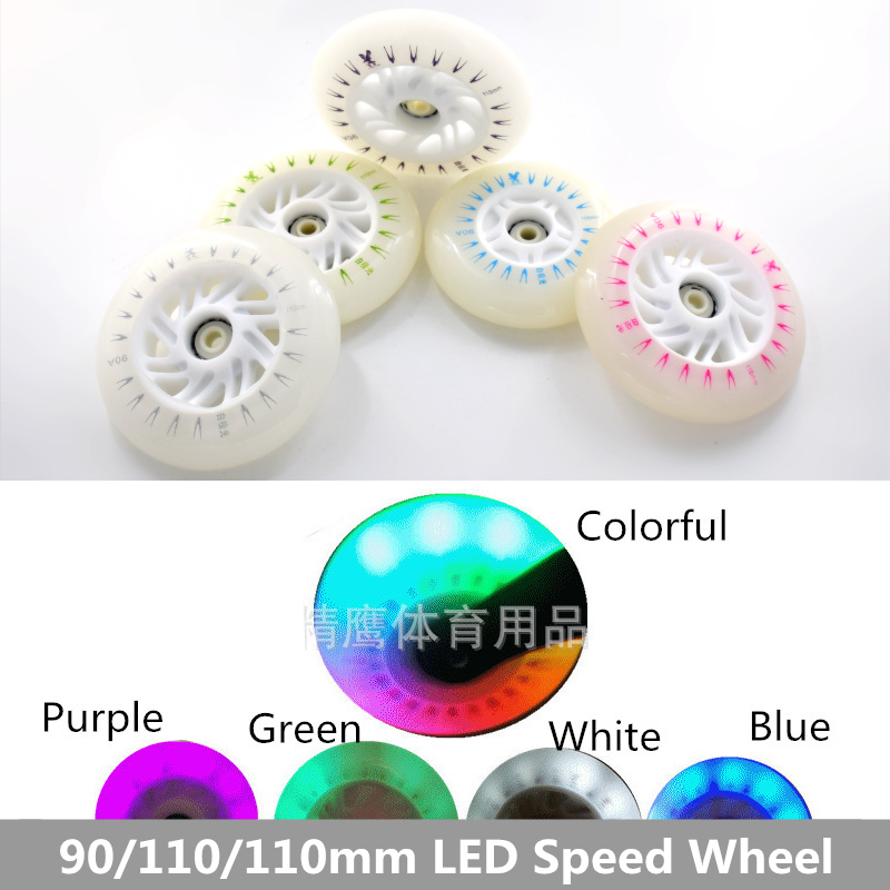 90A inline speed skates patines ruedas 90 100 110mm LED schaatsen wiel verlichting straat road shine banden wit groen blauw kleurrijke