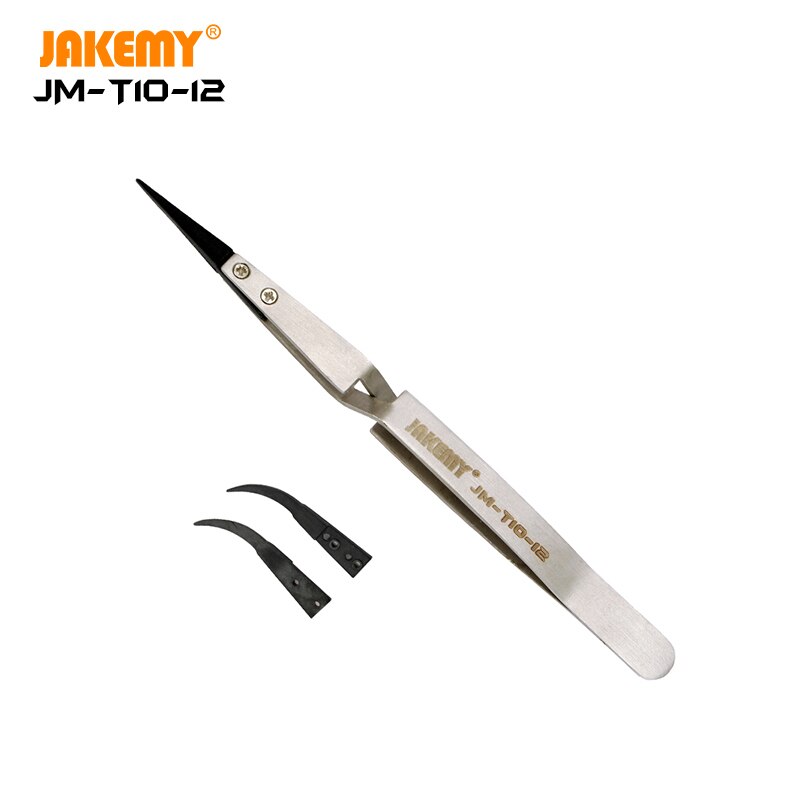 Jakemy JM-T10-12 Precisie Vervangbare Anti-Statische Rechte Pincet Met Gebogen Tip Diy Reparatie Tool Voor Mobiel Demontage