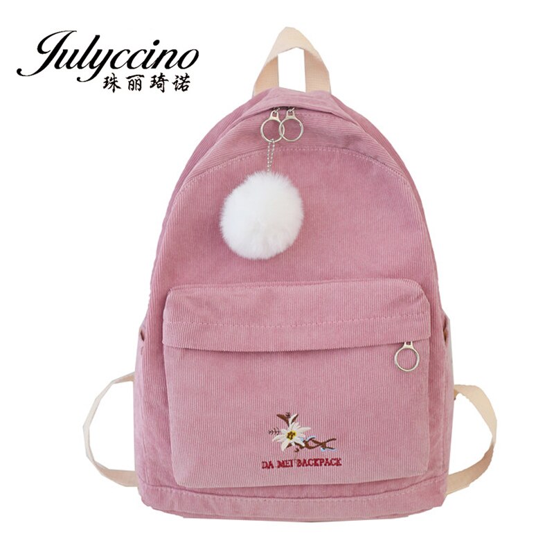 Julyccino bonito listra veludo mochila feminina cor sólida saco de escola harajuku feminino sacos de ombro adolescente viagem mochilas
