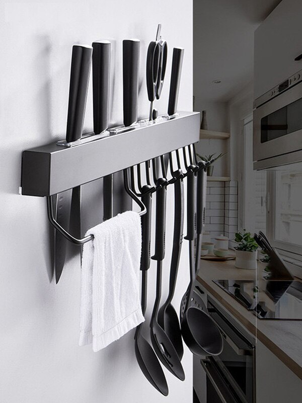 YUJIE 304 stainless steel 304 stainless steel kitchen rack,wall-mounted knife rack black JYM1033