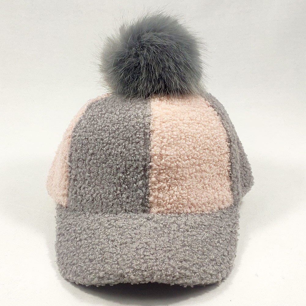Höst vinter 2-8 år faux sammet barn baseball keps med pom justerbar varma barn snapback svart rosa grå