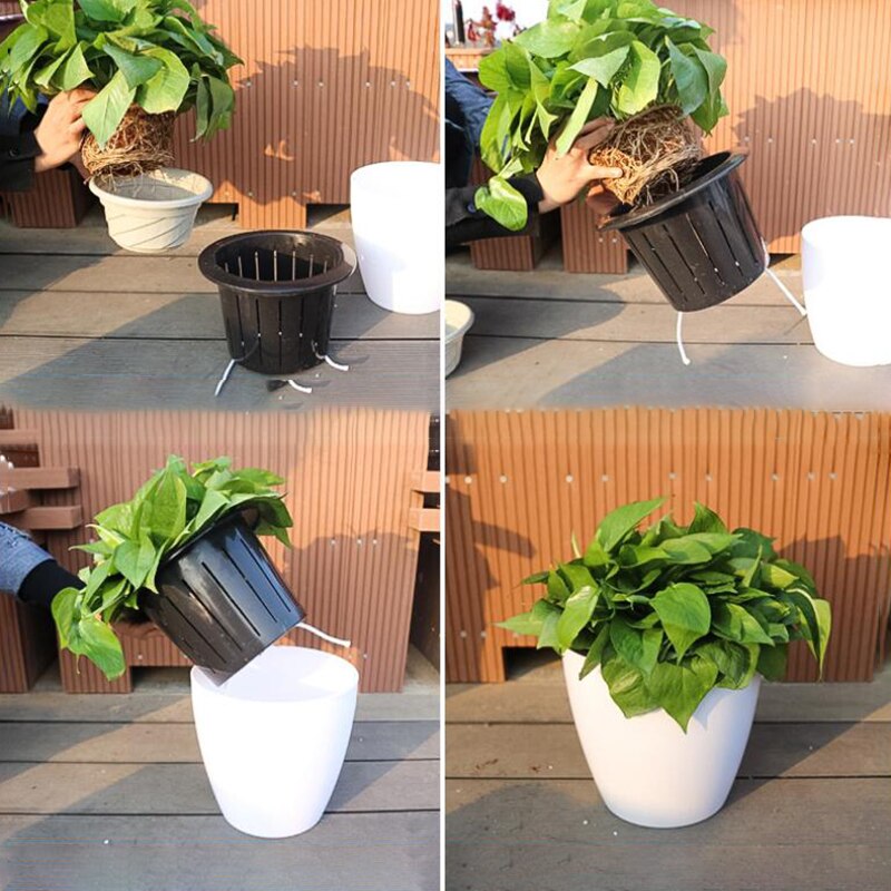 Preguiçoso vaso de flores pote automático imitação porcelana série plástico auto rega pote mesa escritório em casa decoração do jardim