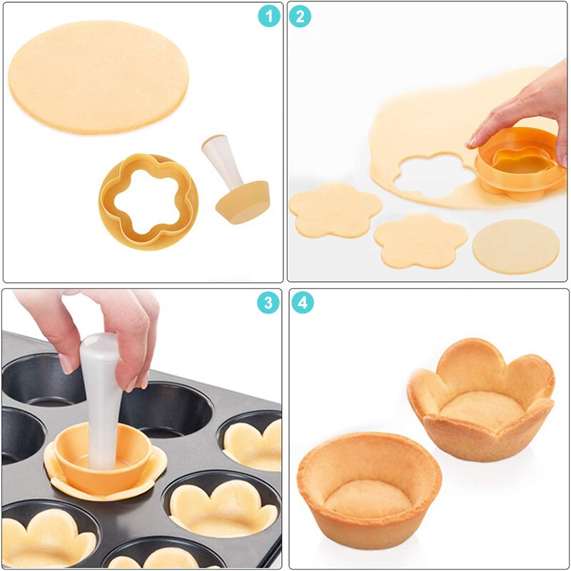 Plastic Ronde/Phyllo Tarte Shell Mold Set Omvat Taart/Gebak Sabotage Deeg Druk Cookie Cutter Bakvorm Voor banketbakker 059